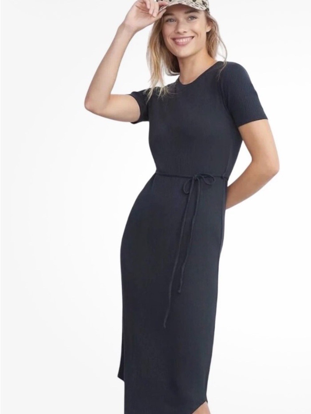Anthropolgie Saturday Sunday Navy Blue Ribbed Jersey Knit Midi Dress